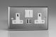 XT5U2SW Varilight 2 Gang 13 Amp Single Pole Switched Socket with 2 x 5V DC 2.1 Amp USB Charging Ports Classic Brushed Steel with White Sockets, and White Switches