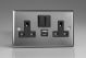 XT5UACB Varilight 2 Gang 13 Amp Single Pole Switched Socket with 20 Watt USB-A and USB-C Charging Ports With Qualcomm QuickCharge 3.0 Classic Brushed Steel with Black Sockets, and Black Switches