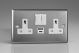 XT5UACW Varilight 2 Gang 13 Amp Single Pole Switched Socket with 20 Watt USB-A and USB-C Charging Ports With Qualcomm QuickCharge 3.0 Classic Brushed Steel with White Sockets, and White Switches