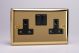 XV5B Varilight 2 Gang 13 Amp Double Pole Switched Socket Classic Victorian Polished Brass Coated with Black Sockets and Black Switches