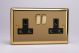XV5DB Varilight 2 Gang 13 Amp Double Pole Switched Socket Classic Victorian Polished Brass Coated with Black Sockets and Polished Brass Switches