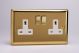 XV5W Varilight 2 Gang 13 Amp Double Pole Switched Socket Classic Victorian Polished Brass Coated with White Sockets and White Switches