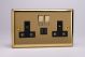 XV5U2SDB Varilight 2 Gang 13 Amp Single Pole Switched Socket with 2 x 5V DC 2.1 Amp USB Charging Ports Classic Victorian Polished Brass Coated with Black Sockets, and Polished Brass Switches