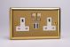 XV5U2SDW Varilight 2 Gang 13 Amp Single Pole Switched Socket with 2 x 5V DC 2.1 Amp USB Charging Ports Classic Victorian Polished Brass Coated with White Sockets, and Polished Brass Switches