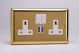 XV5U2SW Varilight 2 Gang 13 Amp Single Pole Switched Socket with 2 x 5V DC 2.1 Amp USB Charging Ports Classic Victorian Polished Brass Coated with White Sockets, and White Switches