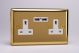 XV5U2W Varilight 2 Gang 13 Amp Single Pole Unswitched Socket with 2 Optimised USB Charging Ports Classic Victorian Polished Brass Coated with White Sockets