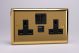 XV5UACB Varilight 2 Gang 13 Amp Single Pole Switched Socket with 20 Watt USB-A and USB-C Charging Ports With Qualcomm QuickCharge 3.0 Classic Victorian Polished Brass Coated with Black Sockets, and Black Switches