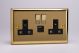 XV5UACDB Varilight 2 Gang 13 Amp Single Pole Switched Socket with 20 Watt USB-A and USB-C Charging Ports With Qualcomm QuickCharge 3.0 Classic Victorian Polished Brass Coated with Black Sockets, and Polished Brass Switches