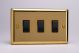 XV73B Varilight 3 Gang Comprising of 3 Intermediate (3 Way) 10 Amp Switch Classic Victorian Polished Brass Coated with Black Switches, Double Plate
