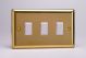 XV73W Varilight 3 Gang Comprising of 3 Intermediate (3 Way) 10 Amp Switch Classic Victorian Polished Brass Coated with White Switches, Double Plate