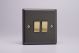 XY2V.SL Varilight 2 Gang 10 Amp Switch Vogue Slate Effect Finish With Polished Brass Switches