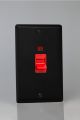 XY45N.MB Varilight 45 Amp Double Pole Vertical Cooker Switch with Neon Urban/Vogue Matt Black Effect Finish With Red Switch