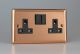 XY5B.CU Varilight 2 Gang 13 Amp Double Pole Switched Socket Urban Polished Copper Coated With Black Sockets and Black Switches