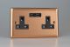 XY5U2B.CU Varilight 2 Gang 13 Amp Single Pole Unswitched Socket with 2 Optimised USB Charging Ports Urban Polished Copper Coated With Black Sockets