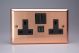 XY5U2SB.BC Varilight 2 Gang 13 Amp Single Pole Switched Socket with 2 x 5V DC 2.1 Amp USB Charging Ports Urban Brushed Copper Effect Finish With Black Sockets and Black Switches