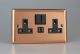 XY5U2SB.CU Varilight 2 Gang 13 Amp Single Pole Switched Socket with 2 x 5V DC 2.1 Amp USB Charging Ports Urban Polished Copper Coated With Black Sockets, and Black Switches