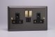 XY5U2SVB.SL Varilight 2 Gang 13 Amp Single Pole Switched Socket with 2 x 5V DC 2.1 Amp USB Charging Ports Vogue Slate Effect Finish With Black Sockets, and Polished Brass Switches