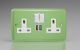 XY5U2SW.BG Varilight 2 Gang 13 Amp Single Pole Switched Socket with 2 x 5V DC 2.1 Amp USB Charging Ports Lily Beryl Green with White Sockets, and White Switches