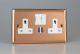 XY5U2SW.CU Varilight 2 Gang 13 Amp Single Pole Switched Socket with 2 x 5V DC 2.1 Amp USB Charging Ports Urban Polished Copper Coated With White Sockets, and White Switches