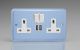 XY5U2SW.DB Varilight 2 Gang 13 Amp Single Pole Switched Socket with 2 x 5V DC 2.1 Amp USB Charging Ports Lily Duck Egg Blue with White Sockets, and White Switches