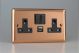 XY5UACB.CU Varilight 2 Gang 13 Amp Single Pole Switched Socket with USB-A and USB-C Charging Ports With Qualcomm QuickCharge 3.0 Urban Polished Copper Coated With Black Sockets, and Black Switches