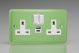 XY5UACW.BG Varilight 2 Gang 13 Amp Single Pole Switched Socket with 20 Watt USB-A and USB-C Charging Ports With Qualcomm QuickCharge 3.0 Lily Beryl Green with White Sockets and White Switches