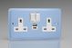 XY5UACW.DB Varilight 2 Gang 13 Amp Single Pole Switched Socket with 20 Watt USB-A and USB-C Charging Ports With Qualcomm QuickCharge 3.0 Lily Duck Egg Blue with White Sockets and White Switches