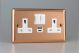 XY5UACW.CU Varilight 2 Gang 13 Amp Single Pole Switched Socket with USB-A and USB-C Charging Ports With Qualcomm QuickCharge 3.0 Urban Polished Copper Coated With White Sockets, and White Switches