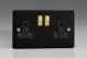 XY5VB.MB Varilight 2 Gang 13 Amp Double Pole Switched Socket Vogue Matt Black Effect Finish With Black Sockets and Polished Brass Switches