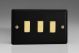 XY73V.MB Varilight 3 Gang Comprising of 3 Intermediate (3 Way) 10 Amp Switch Vogue Matt Black Effect Finish With Polished Brass Switches On a Double Plate