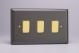 XY73V.SL Varilight 3 Gang Comprising of 3 Intermediate (3 Way) 10 Amp Switch Vogue Slate Effect Finish With Polished Brass Switches On a Double Plate