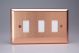 XYPGY3.BC Varilight 3 Gang Power Grid Faceplate Including Power Grid Frame Urban Brushed Copper Effect Finish