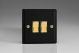 XYR2V.MB Varilight 2 Gang 10 Amp 2 Way & Off Retractive Switch Vogue Matt Black Effect Finish With Polished Brass Switches