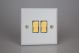 XYR2V.MW Varilight 2 Gang 10 Amp 2 Way & Off Retractive Switch Vogue Matt White Effect Finish With Polished Brass Switches